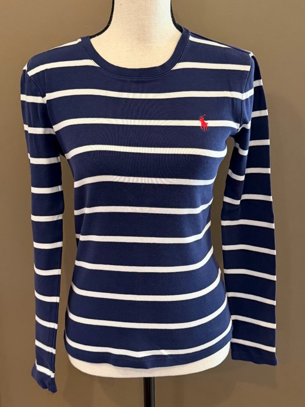 Ralph Lauren Sport Navy & White Long Sleeve Pullover Preppy, Size Medium